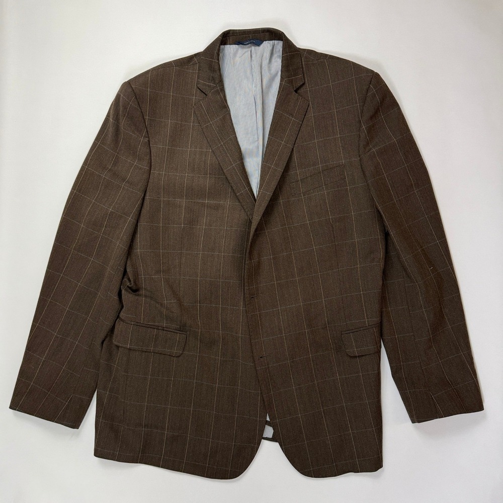 Brooks Brothers Madison Fit Brown Herringbone Windowpane Wool Blazer 48L
